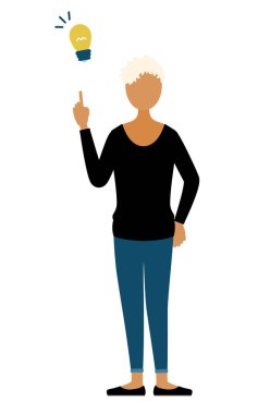 Siyah gömlekli bir kadının basit bir tasviri bir fikre ilham veriyor, Vektör İllüzyonu.