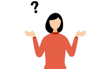 Kırmızı balıkçı yakalı bir kadının basit bir çizimi. Soru soruyor, Vektör İllüzyonu.