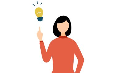 Kırmızı balıkçı yaka kazaklı bir kadının basit bir çizimi bir fikre ilham veriyor, Vektör İllüzyonu.