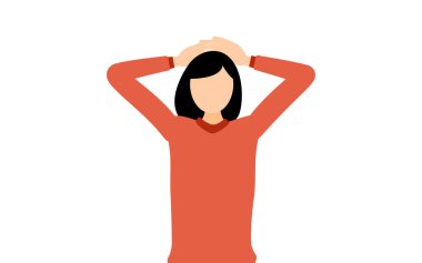 Elleri başının arkasında olan kırmızı balıkçı yakalı bir kadının basit bir çizimi, Vector Illustration.