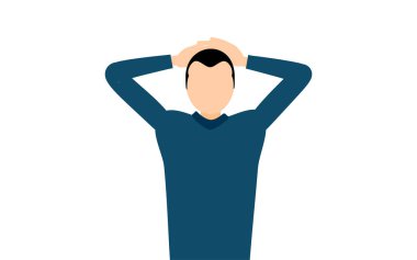 Mavi balıkçı yaka kazaklı ve elleri başının arkasında olan Vector Illustration adlı adamın basit bir çizimi.
