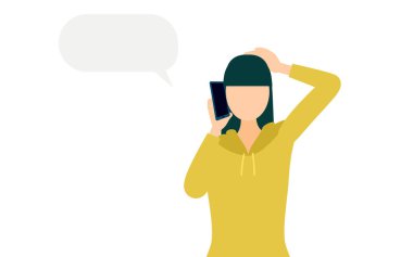 Telefonuyla konuşan haki renkli parkalı bir kadının basit bir tasviri, Vector Illustration.