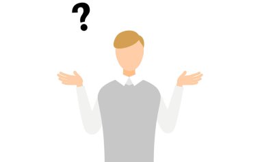 Gri yelekli bir adamın basit bir çizimi. Soru soruyor, Vektör İllüstrasyonu.