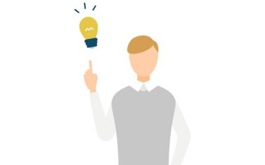 Gri yelekli bir adamın basit bir tasviri bir fikre ilham veriyor, Vektör İllüzyonu