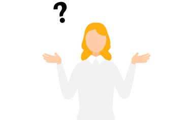 Gri kazaklı bir kadının basit bir çizimi. Soru soruyor, Vektör Resimleri.