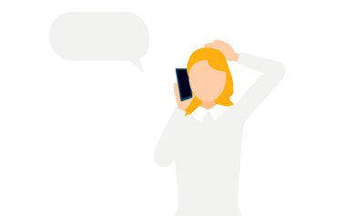 Gri kazaklı bir kadının telefonuyla konuşmasının basit bir çizimi, Vector Illustration.