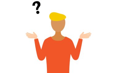 Kırmızı gömlekli bir adamın basit bir çizimi. Soru soruyor, Vektör Resimleri.