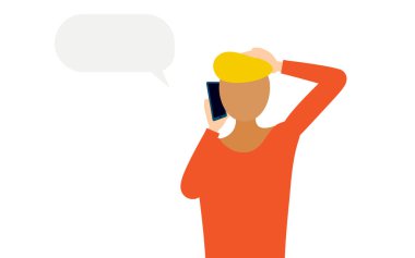 Kırmızı tişörtlü bir adamın telefonuyla konuşmasının basit bir gösterimi, Vector Illustration.