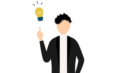 Siyah ceketli bir adamın basit bir tasviri bir fikre ilham veriyor, Vector Illustration.