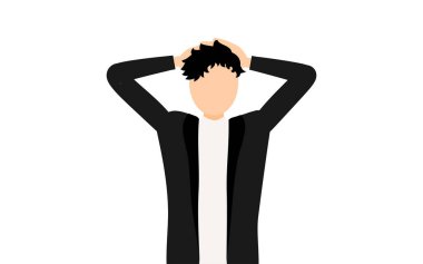 Siyah ceketli, elleri başının arkasında olan Vector Illustration adlı bir adamın basit bir çizimi.