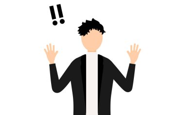 Siyah ceketli bir adamın basit bir tasviri. Elini kaldırması sürpriz oldu. Vector Illustration.