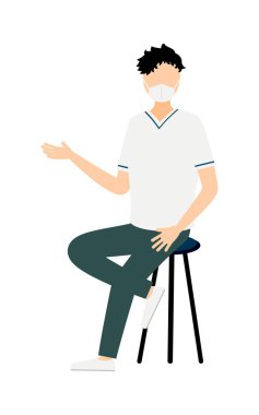 Siyah saçlı bir erkek hemşirenin sandalyede otururken konuştuğu basit bir çizim, Vector Illustration