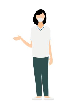 Siyah saçlı, kısa saçlı bir kadın hemşirenin basit bir çizimi, Vektör İllüzyonu