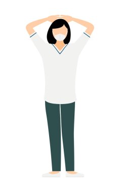 Siyah saçlı, elleri başının arkasında katlanmış, elleri başının arkasında katlanmış, Vector Illustration adlı kadın hemşirenin basit bir çizimi.