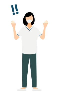 Siyah kısa saçlı, elini kaldıran kadın bir hemşirenin basit bir resmi. Vector Illustration.