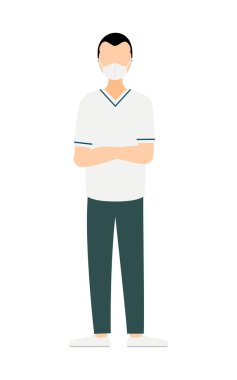 Geniş alınlı ve kolları katlanmış bir erkek hemşirenin basit bir çizimi, Vektör İllüzyonu