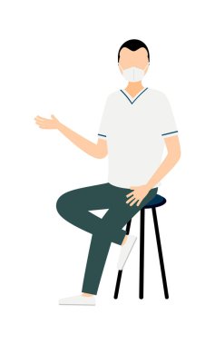 Geniş alınlı bir erkek hemşirenin sandalyede otururken konuşması, Vektör İllüzyonu.