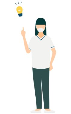 Uzun saçlı, ilham verici fikirleri olan kadın bir hemşirenin basit bir çizimi, Vektör İllüzyonu