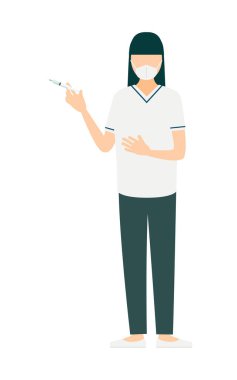 Uzun saçlı bir kadın hemşirenin iğne yapmasının basit bir örneği, Vektör İllüzyonu