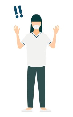 Uzun saçlı, elini kaldıran kadın bir hemşirenin basit bir çizimi, Vector Illustration.