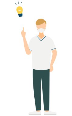 Kahverengi saçlı, ilham verici fikirleri olan erkek bir hemşirenin basit bir çizimi, Vektör İllüzyonu