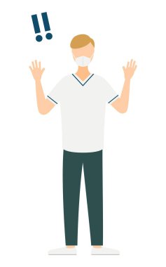 Kahverengi saçlı bir erkek hemşirenin basit bir çizimi. Elini kaldırıyor. Vector Illustration.