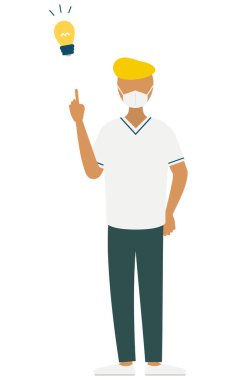 Vekil olarak ilham verici fikirleri olan erkek bir hemşirenin basit bir çizimi, Vektör İllüzyonu