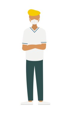 Kollarını kavuşturmuş vekil bir hemşireyle vektör illüstrasyonunun basit bir çizimi.