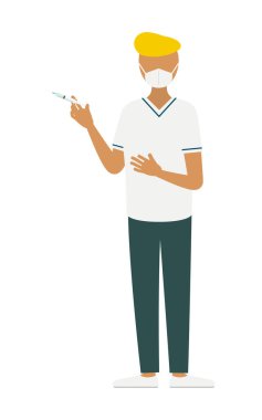 Vekil enjeksiyon yapan erkek bir hemşirenin basit bir çizimi, Vektör İllüzyonu