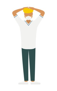 Elleri başının arkasında katlanmış vekil bir erkek hemşirenin basit bir tasviri, Vector Illustration