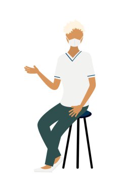 Platin renkli sarışın bir hemşirenin sandalyede otururken konuştuğu basit bir illüstrasyon.