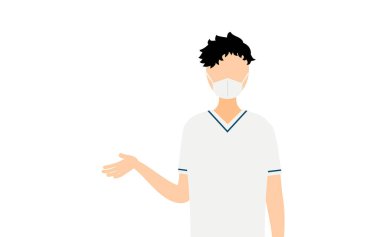 Siyah saçlı bir erkek hemşirenin basit bir tasviri, Vector Illustration