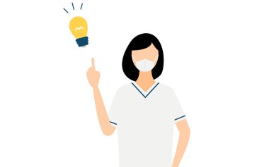 Siyah saçlı, ilham verici fikirleri olan kadın bir hemşirenin basit bir çizimi, Vektör İllüzyonu