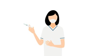 Siyah kısa saçlı bir kadın hemşirenin iğne yapmasının basit bir örneği, Vektör İllüzyonu.