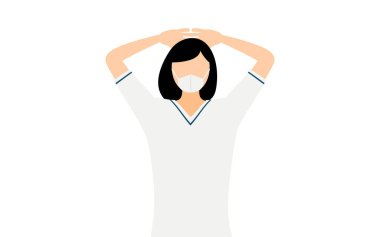 Siyah saçlı, elleri başının arkasında katlanmış, elleri başının arkasında katlanmış, Vector Illustration adlı kadın hemşirenin basit bir çizimi.