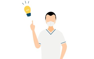 Geniş alınlı, ilham verici fikirleri olan erkek bir hemşirenin basit bir çizimi, Vektör İllüzyonu