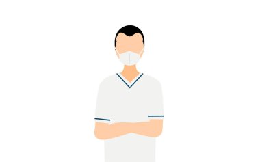 Geniş alınlı ve kolları katlanmış bir erkek hemşirenin basit bir çizimi, Vektör İllüzyonu