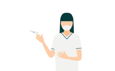 Uzun saçlı bir kadın hemşirenin iğne yapmasının basit bir örneği, Vektör İllüzyonu