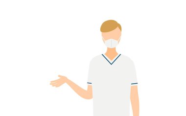 Kahverengi saçlı bir erkek hemşirenin basit bir tasviri, Vector Illustration