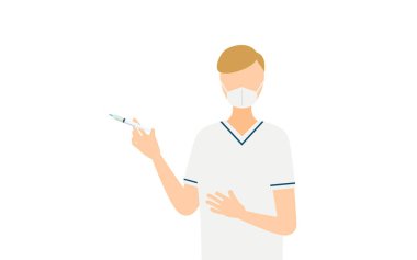 Kahverengi saçlı bir erkek hemşirenin iğne yapmasının basit bir örneği.