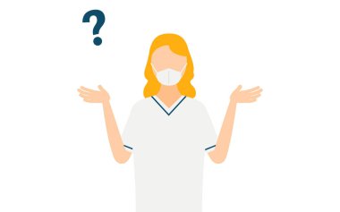 Gri kazaklı bir kadının basit bir çizimi. Soru soruyor, Vektör Resimleri.