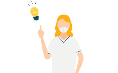 Sarışın bir kadın hemşirenin basit bir tasviri bir fikre ilham veriyor, Vektör İllüzyonu.