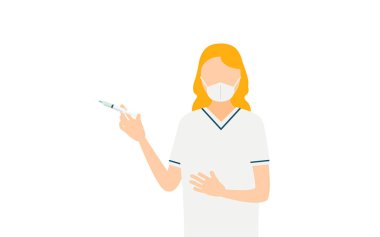 Sarışın bir kadın hemşirenin iğne yapmasının basit bir örneği, Vektör İllüzyonu.