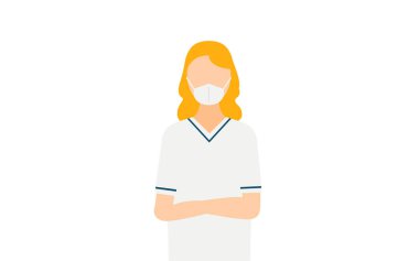 Sarışın bir kadın hemşirenin kollarını kavuşturmuş basit bir tasviri, Vector Illustration