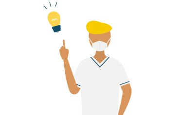 Vekil olarak ilham verici fikirleri olan erkek bir hemşirenin basit bir çizimi, Vektör İllüzyonu