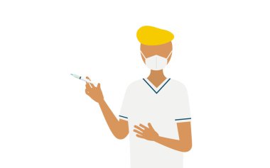 Vekil enjeksiyon yapan erkek bir hemşirenin basit bir çizimi, Vektör İllüzyonu