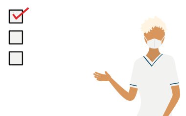 Dikkat çekmek için bir liste kullanan platin sarışının basit bir illüstrasyonu, Vector Illustration