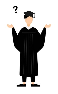 Mezuniyet elbiseleri ve kare kapaklar içinde Asyalı bir erkek mezununun basit bir çizimi, Vector Illustration