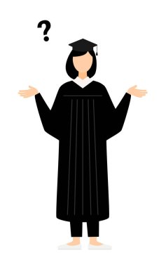 Mezuniyet elbiseleri ve kare başlıklar içinde Asyalı kadın mezunların basit bir tasviri, Vector Illustration