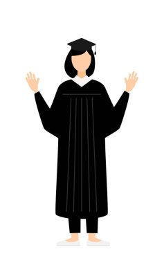 Mezuniyet elbiseleri ve kare şapkalar içinde Asyalı bir kadın mezununun basit bir resmi.